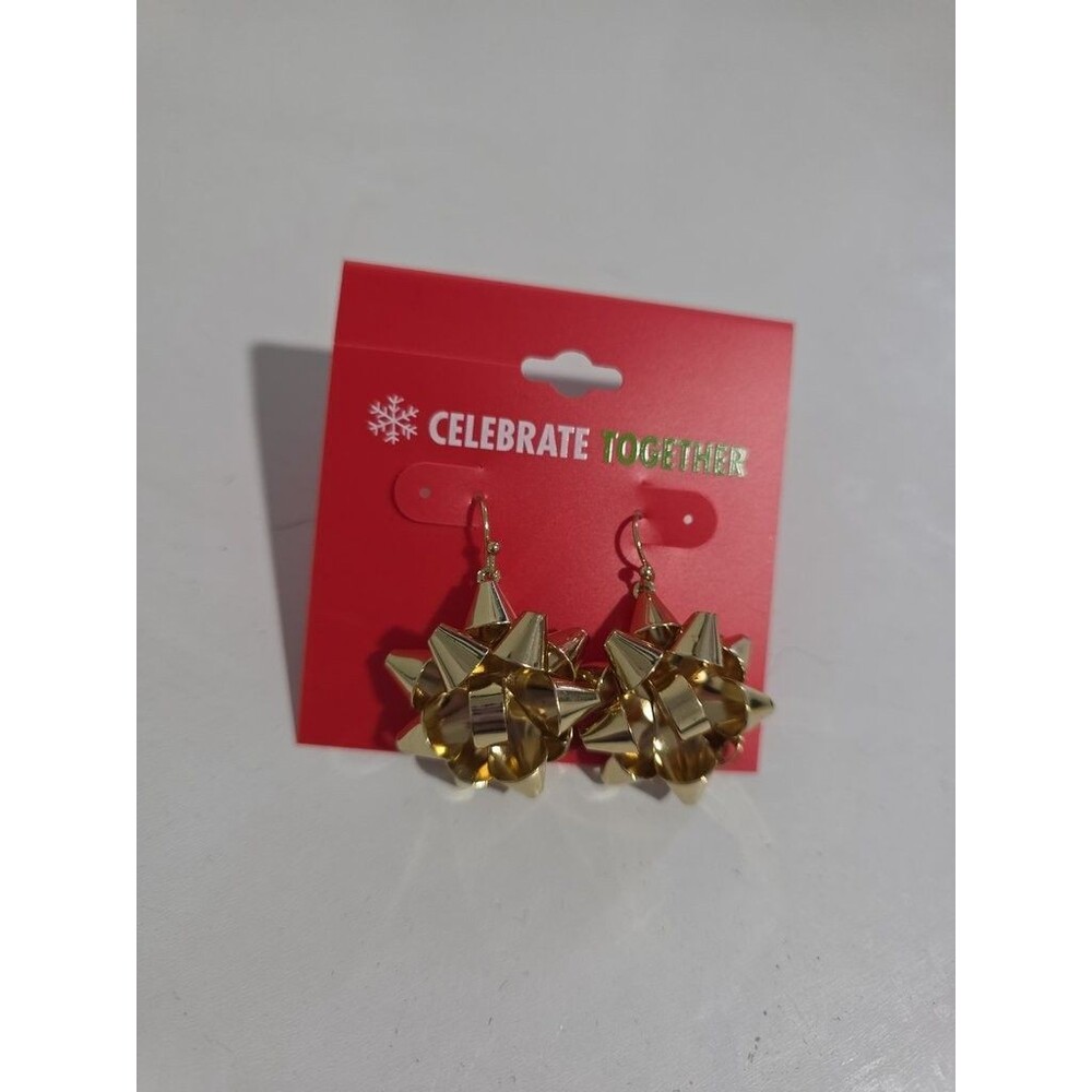 Celebrate Together Gold Bow Earrings - Picture 3 of 3